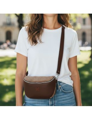 Torebka-Nerka z Brązowej Ekoskóry i Jasnobrązowego Sztruksu – Handmade