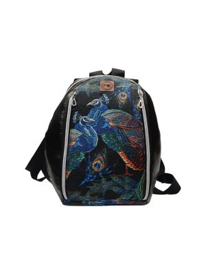 Mały Plecak Czarny z Motywem Pawia – Handmade