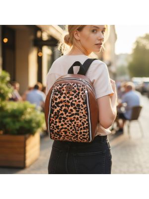 Mały Plecak Brązowy z Motywem Panterki – Handmade