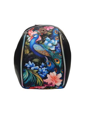 Mały Plecak Czarny z Motywem Kolorowych Pawi – Handmade