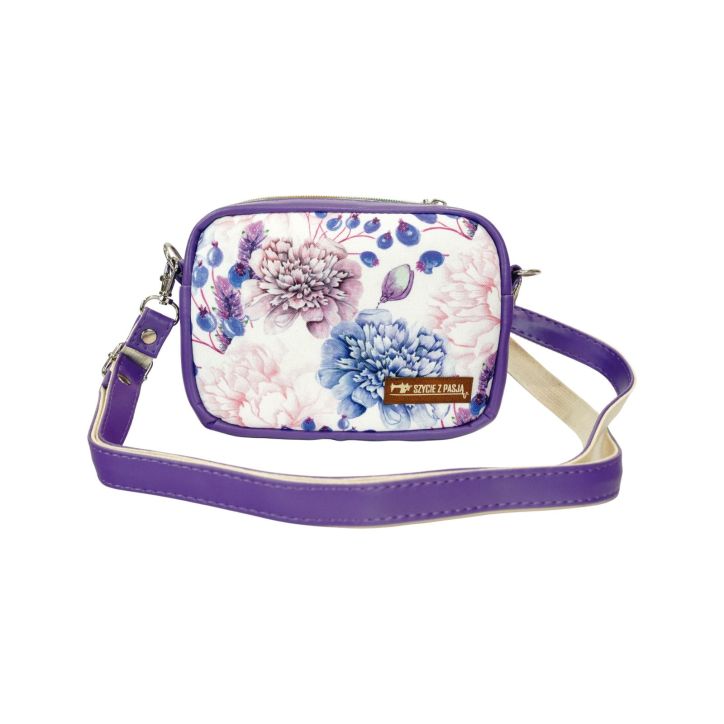 Mini Torebka Box – Fioletowa z Motywem Piwonii