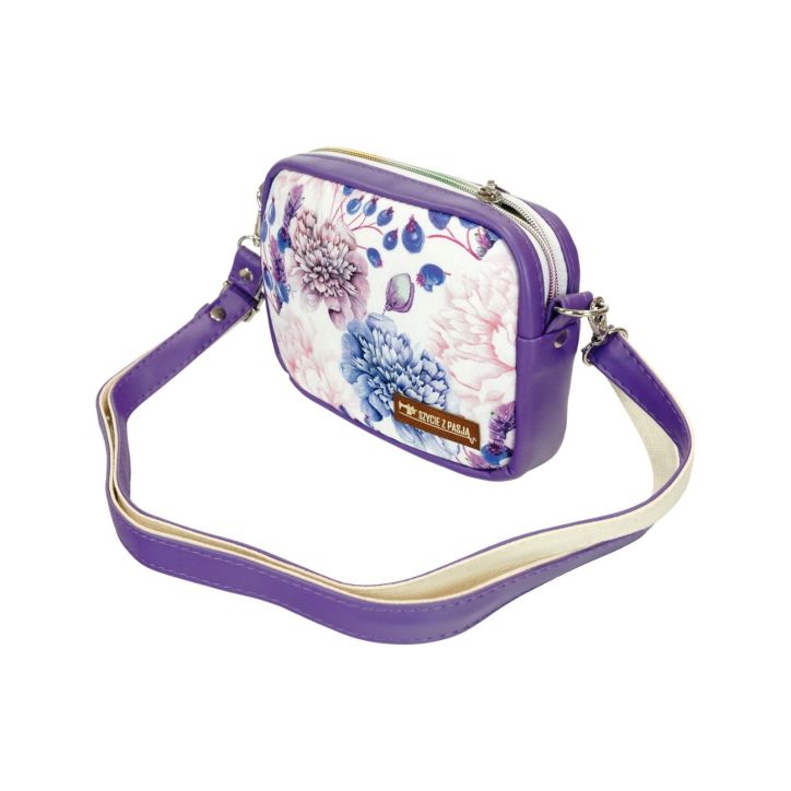Mini Torebka Box – Fioletowa z Motywem Piwonii