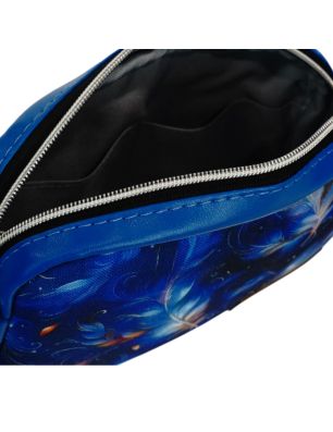 Mini torebka box niebieska z motywem błękitnych piór – wnętrze i wykończenie