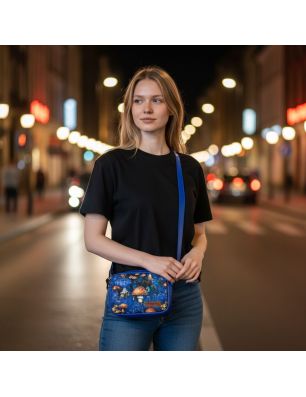 Szycie z pasją|Mini Torebka Box – Niebieska z Motywem Leśnych Grzybów|Mini Torebki Prostokątne|SZYCIE Z PASJĄ