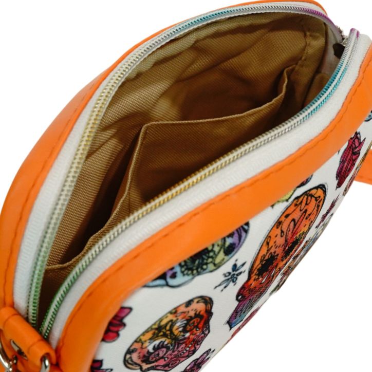 Mini Torebka Box – Pomarańczowa z Motywem Kolorowych Czaszek