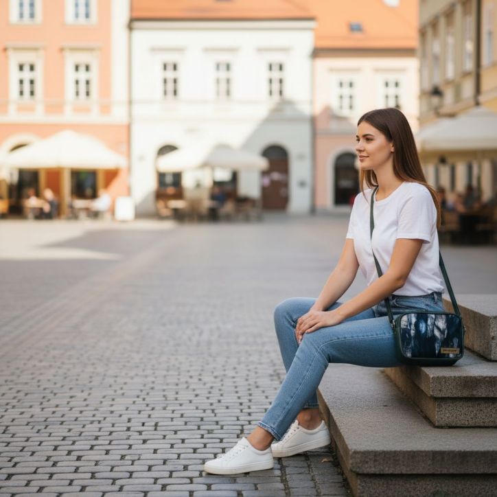 Mini Torebka Box – Szara z Motywem Piór
