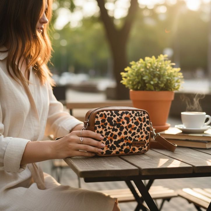 Mini Torebka Box – Brązowa z Motywem Panterki