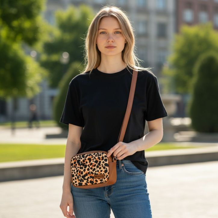 Mini Torebka Box – Brązowa z Motywem Panterki