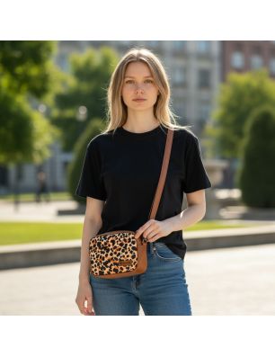 Mini torebka box brązowa z motywem panterki w stylizacji miejskiej