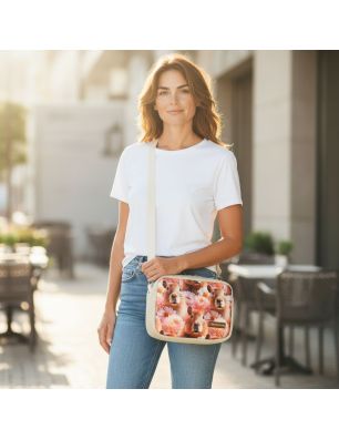 Beżowa torebka box z motywem kapibary – ręcznie szyta torebka damska