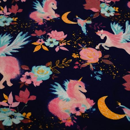 Bawełniany Worek do Przedszkola – Jednorożce na Granatowym Tle