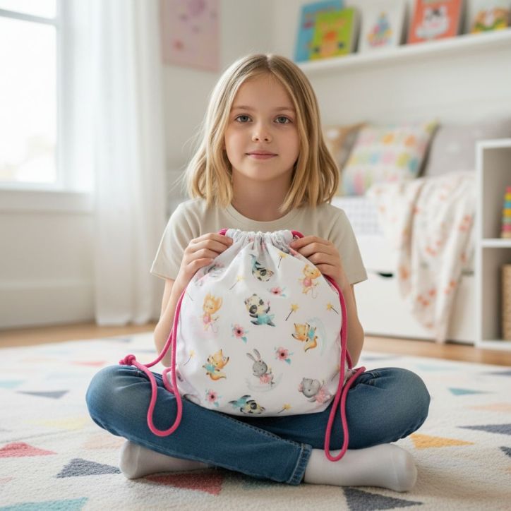 Bawełniany Worek do Przedszkola – Bajkowe Zwierzątka z Różdżkami