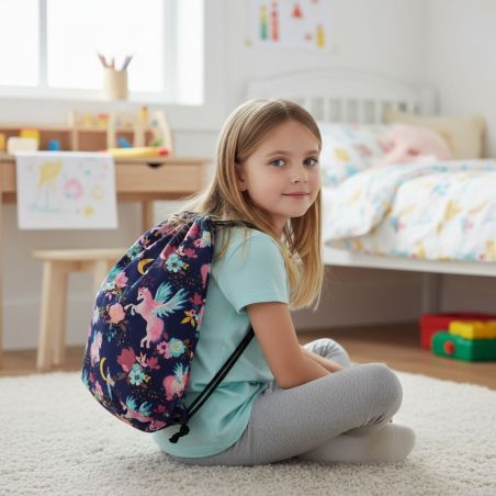 Worek do przedszkola jednorożce granatowe – bawełniany A4