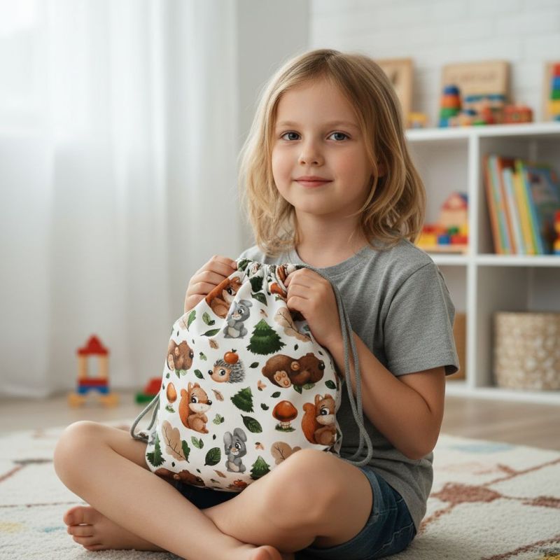 Szycie z pasją|Bawełniany Worek do Przedszkola – Jesienny Las i Zwierzątka|Worki do przedszkola|SZYCIE Z PASJĄ