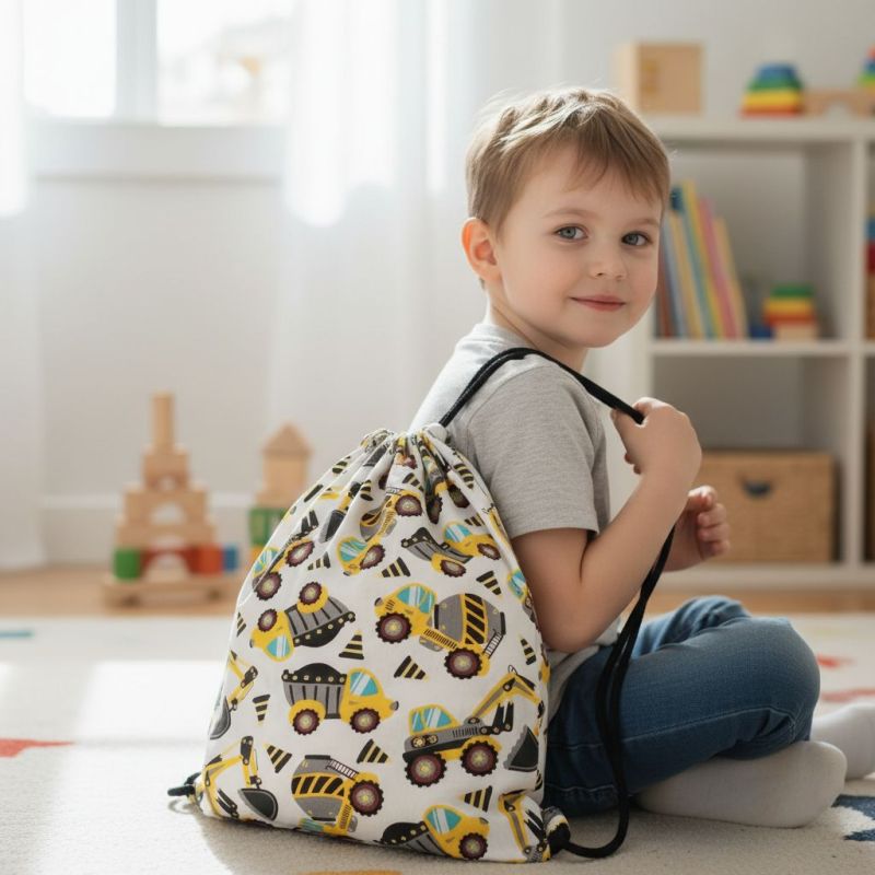 Szycie z pasją|Bawełniany Worek do Przedszkola – Koparki i Wywrotki|Worki do przedszkola|SZYCIE Z PASJĄ