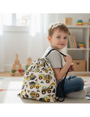 Szycie z pasją|Bawełniany Worek do Przedszkola – Koparki i Wywrotki|Worki do przedszkola|SZYCIE Z PASJĄ