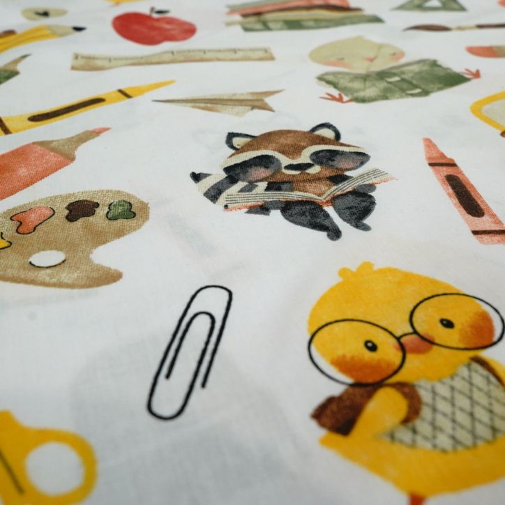 Bawełniany Worek do Przedszkola – Szkolne Motywy z Autobusem i Przyborami