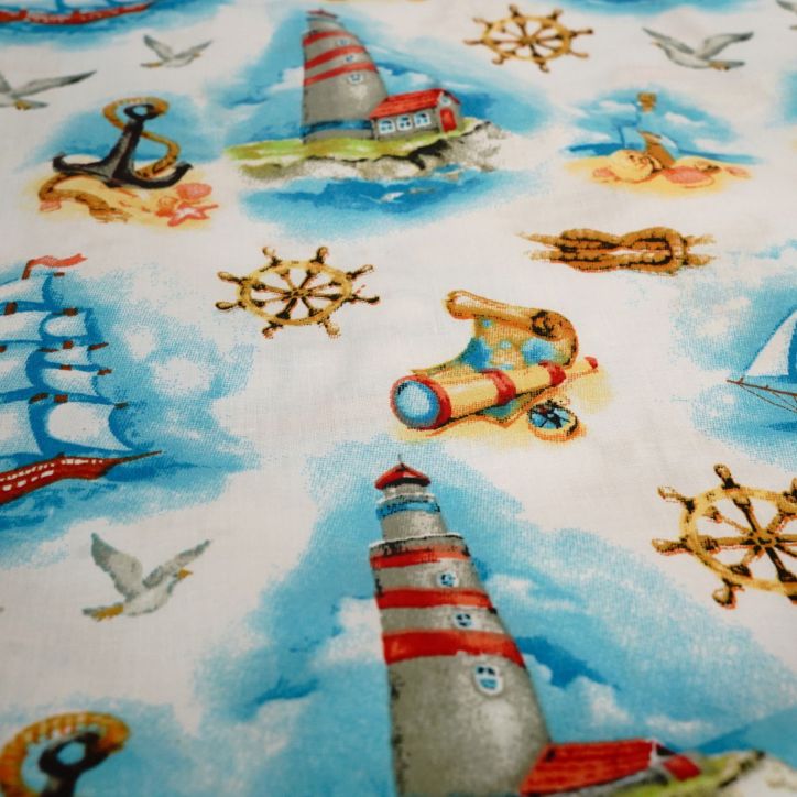 Bawełniany Worek do Przedszkola dla chłopca – Statki i Latarnia Morska