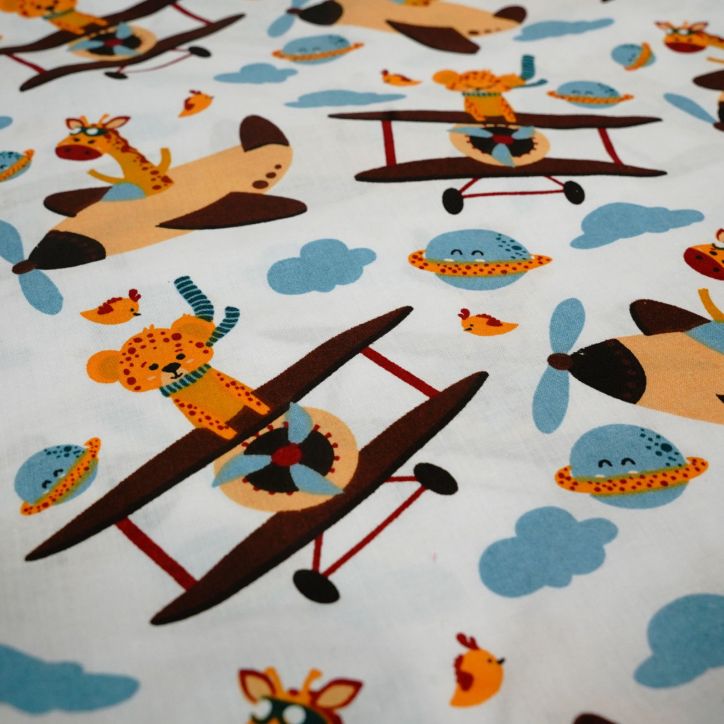 Bawełniany Worek do Przedszkola – Samoloty i Żyrafy w Chmurach