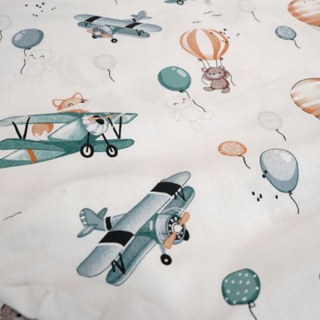 Bawełniany Worek do Przedszkola – Samoloty i Balony z Leśnymi Zwierzakami