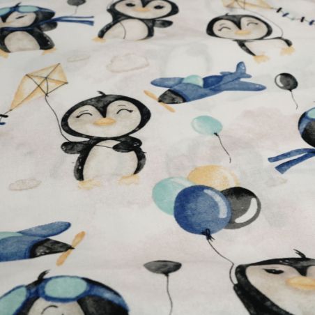 Bawełniany Worek do Przedszkola – Pingwinki z Samolotami i Balonikami