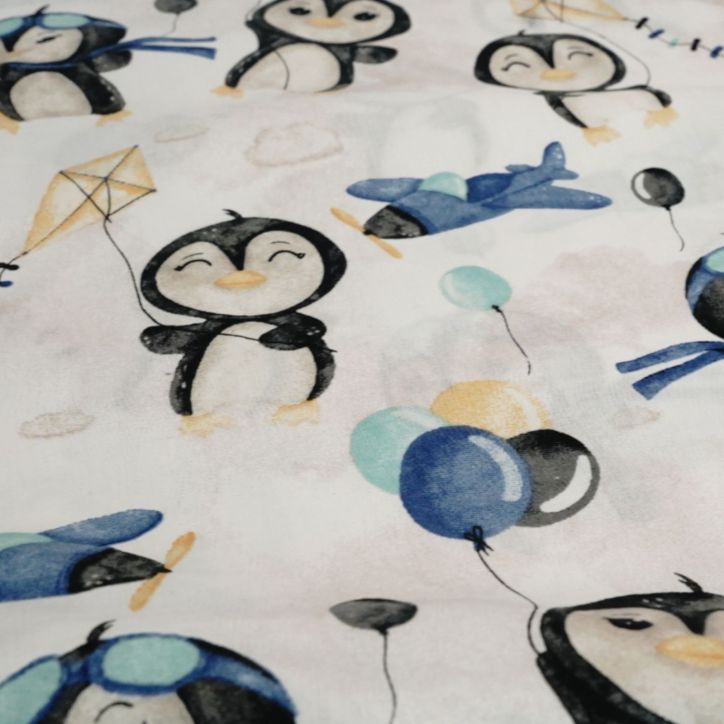 Bawełniany Worek do Przedszkola – Pingwinki z Samolotami i Balonikami