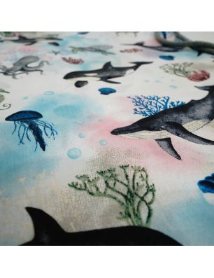 Szycie z pasją|Bawełniany Worek do Przedszkola – Morski Świat z Wielorybami|Worki do przedszkola|SZYCIE Z PASJĄ