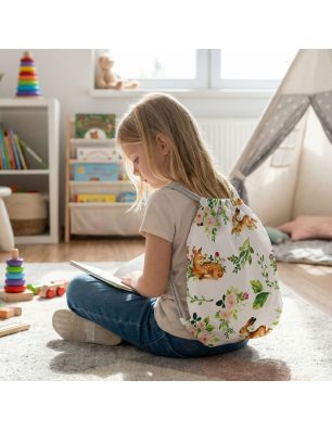 Bawełniany Worek do Przedszkola – Leśne Zajączki z Kwiatami