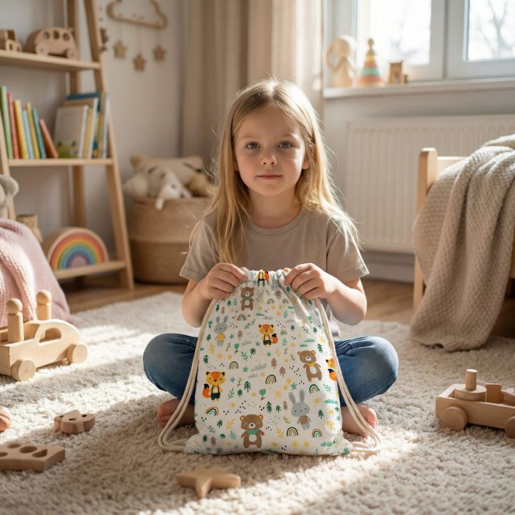 Bawełniany Worek do Przedszkola – Leśne Zwierzaki z Tęczami