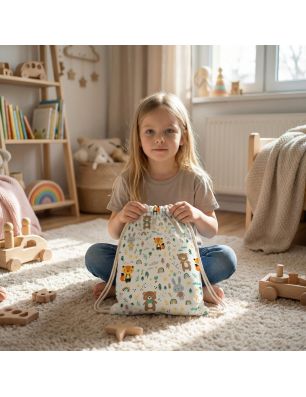 Bawełniany Worek do Przedszkola – Leśne Zwierzaki z Tęczami