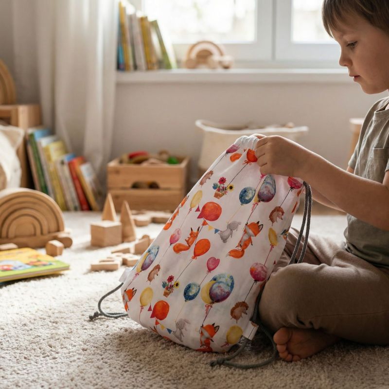 Bawełniany Worek do Przedszkola – Liski i Baloniki w Pastelowych Kolorach