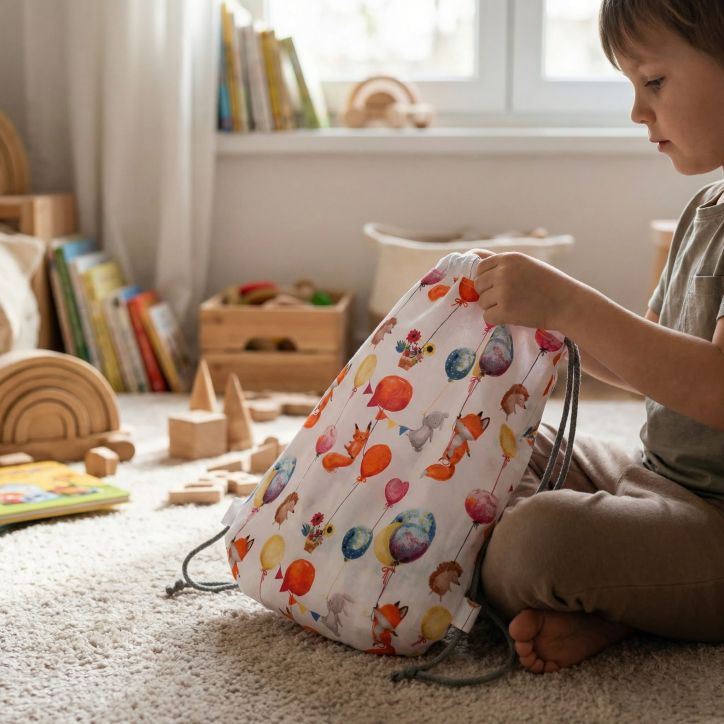 Bawełniany Worek do Przedszkola – Liski i Baloniki w Pastelowych Kolorach