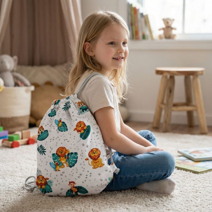 Bawełniany Worek do Przedszkola – Lwiątka z Dżungli