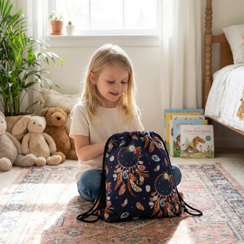 Bawełniany Worek do Przedszkola – Łapacze Snów na Granatowym Tle