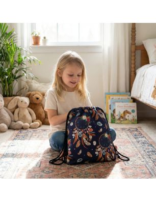Bawełniany Worek do Przedszkola – Łapacze Snów na Granatowym Tle