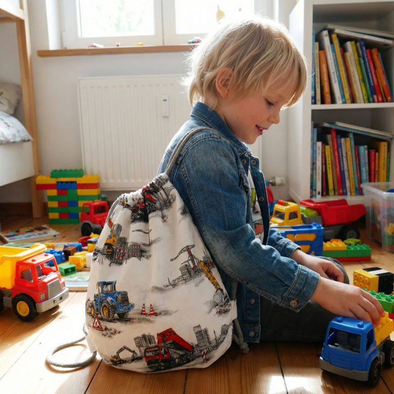 Bawełniany Worek do Przedszkola – Maszyny Budowlane i Pojazdy Robocze