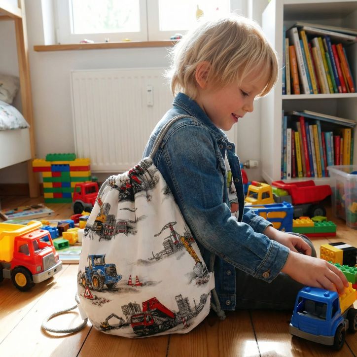 Bawełniany Worek do Przedszkola – Maszyny Budowlane i Pojazdy Robocze