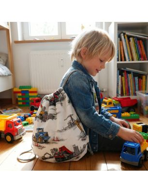 Bawełniany Worek do Przedszkola – Maszyny Budowlane i Pojazdy Robocze
