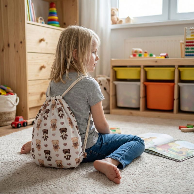 Bawełniany Worek do Przedszkola – Misie z Serduszkami