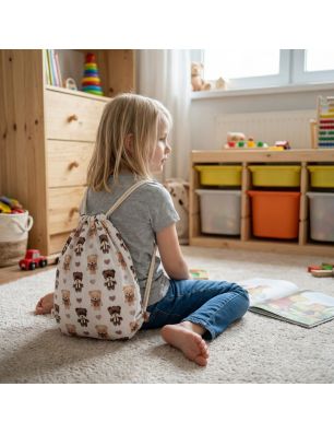 Bawełniany Worek do Przedszkola – Misie z Serduszkami