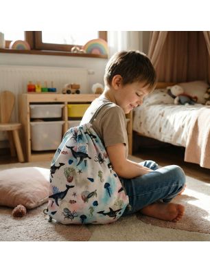 Bawełniany Worek do Przedszkola – Morski Świat z Wielorybami