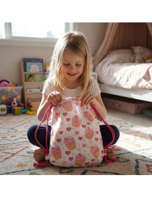 Bawełniany Worek do Przedszkola – Muffinki z Serduszkami