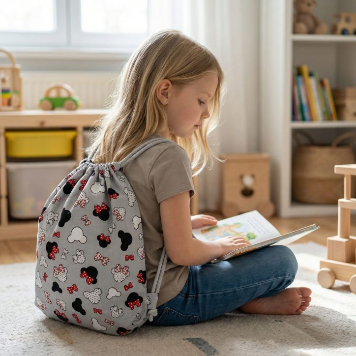 Bawełniany Worek do Przedszkola – Myszki z Czerwonymi Kokardkami