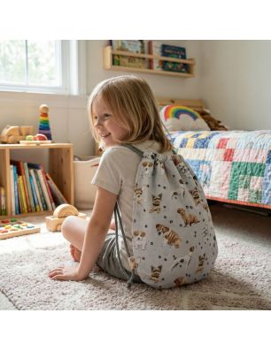 Bawełniany Worek do Przedszkola – Pieski i Łapki na Jasnym Tle