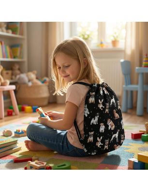 Bawełniany Worek do Przedszkola – Pieski na Czarnym Tle