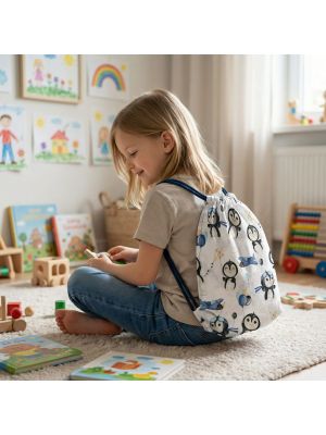Bawełniany Worek do Przedszkola – Pingwinki z Samolotami i Balonikami