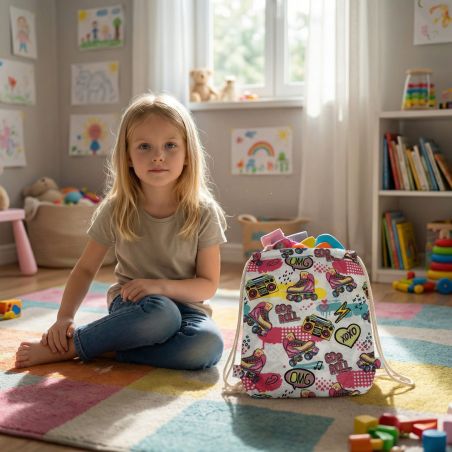 Bawełniany Worek do Przedszkola – Rolki i Boomboxy