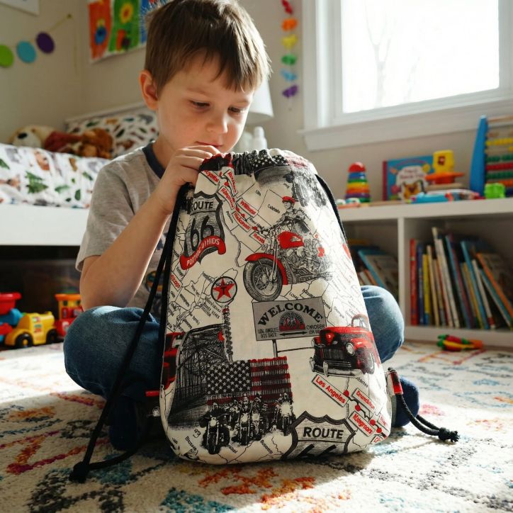 Bawełniany Worek do Przedszkola – Samochody i Motocykle Route 66 Bawełniany Worek do Przedszkola – Samochody i Motocykle Route 66
