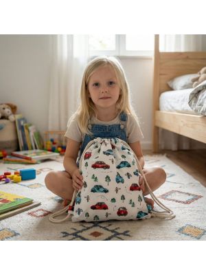 Bawełniany Worek do Przedszkola – Samochodziki na Leśnej Trasie