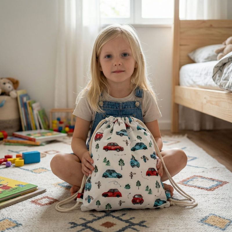 Bawełniany Worek do Przedszkola – Samochodziki na Leśnej Trasie
